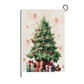 Christmas garden flag with hand-painted tree illustration and black metal holder - Watercolor Christmas Tree (HYQ41-22)