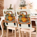Halloween chair cover featuring a vintage orange truck with pumpkin and trick or treat text - Trick or Treat Vintage Truck Style (YT56-14) / 1 Piece/Pack (49x58cm)