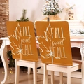 Set van 2 herfst stoelhoezen met Fall Sweet Fall tekst en wit esdoornblad ontwerp - Oranje Bruin Herfst Zoet Stijl (YT08-14)