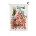 Christmas garden flag with gingerbread house and metal hanger on white background - This Christmas Gingerbread House (HYQ41-29)