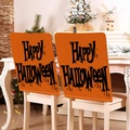 Set of 2 orange Halloween chair covers with Happy Halloween print and rustic texture - Artistic Happy Halloween Style (YT56-22) / 1 Piece/Pack (49x58cm)