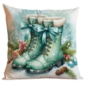 Vierkante kussensloop met aquarelprint van mintgroene kerstlaarzen met strikken - Winterlaarzen Stijl (crd511-3)
