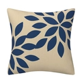 Minimalist navy blue geometric floral pattern on beige linen texture cushion cover - Radial Petal Style (TQR81-7)