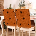 Set of 2 orange Halloween chair covers featuring black spider and cobweb festive patterns - Orange Spider Web Style (YT56-28) / 1 Piece/Pack (49x58cm)