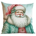 Mint green Christmas pillowcase with Santa Claus illustration in green sweater - Santa Claus Style (crd511-6)