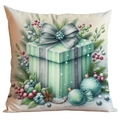 Mint green Christmas pillow cover with gift box and pine needle festive print - Crd511-8 / 18x18 Inch