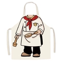 Cartoon-Koch Leinenschürze in Cremeweiß mit Pfannenwender- und Pfannendruck-Design - Koch-Stil (WQ09-11) / 47x38cm