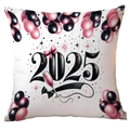 Housse de coussin Nouvel An 2025 blanche avec motif ballons roses et verre de champagne - 45x45cm Peluche Courte Sans Noyau / Ballons 2025 Champagne (crd05-3)