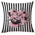 Housse de coussin élégante 2025 fleurs roses et rayures noires pour décor de canapé - 45x45cm Peluche Courte Sans Noyau / Roses de Table Rayées (crd05-2)