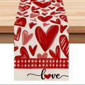 Red heart and plaid table runner with Love lettering for Valentine home decoration - Hand-drawn Heart Plaid Style (ZQ42-1) / 33*183cm