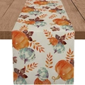 Linnen tafelloper met herfstpompoenen en esdoornbladeren voor Thanksgiving-decor - 33*183cm / Herfst Pompoen Print Stijl (ZQ36-1)