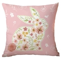 Rosa Osterkissenbezug mit Blumenhasen-Design und 3D Plüsch Pom-Pom Schwanz Detail - Rosa Hasen Silhouette Design (TQDS86-3) / 45x45cm Einseitiger Druck