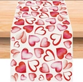 Linen table runner with red watercolor hearts and checkered pattern for Valentine's Day decor - Beige Watercolor Pink Heart Style (ZQ42-4) / 33*183cm