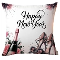 Housse de coussin Happy New Year avec motifs floraux et design festif chic - 45x45cm Peluche Courte Sans Noyau / Champagne Escarpins Nouvel An (crd05-1)