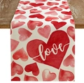 Romantic Valentine's Day table runner featuring red watercolor hearts and love script design - Watercolor Red Big Heart LOVE Style (ZQ42-6) / 33*183cm