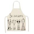 Linen kitchen apron featuring cute cartoon cats and Be awesome typography in light beige - 47*38cm / Beige Hand-drawn Cats (WQ04-13)