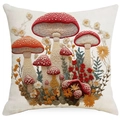 Quadratischer Leinenkissenbezug mit 3D-Pilzstickerei und roten floralen Details - Künstlerischer 3D-Pilz Stil 4 (TQYM75-4) / 45x45CM Einseitig Leinen