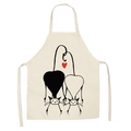 Linen kitchen apron featuring a cute minimalist black and white cat heart print - 47*38cm / Beige Heart Cats (WQ04-14)