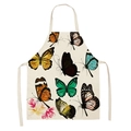 Delantal de cocina en lino con estampados de mariposas y flores sobre tela beige - 47x38cm / Mariposa Floral 1 (WQ08-1)