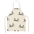 Linen kitchen apron in cream with minimalist black meow cat pattern and neck strap - Meow Text Pattern (WQ04-8)