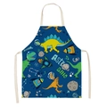 Blue cotton linen kid's apron with astro dinosaur print and neck strap design - Cartoon Space Dinosaur (WQ05-10)