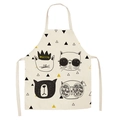 Cream linen neck-strap apron featuring four stylized cartoon cat character illustrations - Beige Four Cats Illustration (WQ04-1)