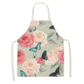 Green floral cooking apron with pink roses and various butterfly prints for women - Butterfly Floral 5 (WQ08-5)