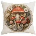 Linen pillow cover with 3D mushroom embroidery and intricate circular lace trim details - Delicate Texture Mushroom Style 7 (TQYM75-7) / 45x45CM Single Sided Linen