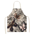 Kitchen apron featuring butterfly prints and floral patterns on beige fabric background - Butterfly Floral 7 (WQ08-7)