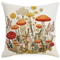 Linen pillow cover with detailed 3D embroidered mushroom and wild flower pattern - Vintage Art Mushroom Style 8 (TQYM75-8) / 45x45CM Single Sided Linen