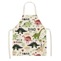 Cartoon dinosaur print cotton linen apron in beige with neck strap and waist tie - Beige Cartoon Dinosaur (WQ05-13)