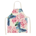 Women's bib apron in cream fabric with pink flower and blue butterfly watercolor prints - Butterfly Floral 8 (WQ08-8)
