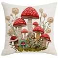 3D mushroom and daisy floral embroidery print on beige square linen cushion cover - Realistic Style Mushroom Style 9 (TQYM75-9) / 45x45CM Single Sided Linen