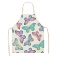 Kitchen apron featuring a colorful butterfly print and halter neck ties in cream white - Butterfly Floral 11 (WQ08-11)