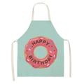 Mint green cotton linen apron with pink donut print and Happy Birthday lettering - Mint Green Birthday Donut (WQ05-16)