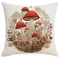 Square linen cushion cover with colorful 3D mushroom embroidery for sofa decor - Vintage Tone Mushroom Style 11 (TQYM75-11) / 45x45CM Single Sided Linen