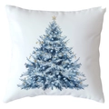 Funda de cojín blanca cuadrada con un árbol de Navidad azul y adornos dorados - 45x45 cm / Estilo Árbol de Navidad Azul (CRD515-1)