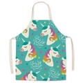 Blue cotton linen unicorn apron with star print and Girls just wanna have fun slogan - Lake Blue Unicorn Girl (WQ05-1)