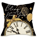 Bling in the New Year black linen pillow case with gold clock and balloons design - 18x18 Inch / Clock Balloon Style (YMD07-1) / Linen Single Side Without Core