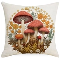 Off-white linen pillowcase with 3D mushroom embroidery and autumn floral design - Autumn Color Mushroom Style 13 (TQYM75-13) / 45x45CM Single Sided Linen