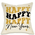 Linen New Year pillowcase with Happy New Year text and golden starlight patterns - 18x18 Inch / HAPPY Letter Style (YMD07-2) / Linen Single Side Without Core