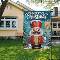 Christmas garden flag featuring a classic nutcracker soldier and Merry Christmas text - Nutcracker Soldier Style (HYQ63-12)