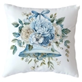Funda de cojín navideño con elegante estampado floral azul y adorno de lazo festivo - 45x45 cm / Estilo Campana Floral Azul (CRD515-3)