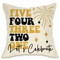 New Year countdown linen pillow cover with fireworks and Let's Celebrate text - 18x18 Inch / Countdown Fireworks Style (YMD07-3) / Linen Single Side Without Core