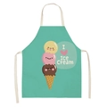 Mint green cotton linen apron with cute ice cream print and beige hanging neck ties - Mint Green Three Ice Creams (WQ05-6)