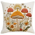 3D mushroom embroidered linen pillowcase with daisy floral accents and warm rustic tones - Exquisite Detail Mushroom Style 15 (TQYM75-15) / 45x45CM Single Sided Linen