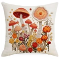 Square linen pillowcase with 3D embroidery effect mushroom and wildflower print - Dense Embroidery Style Mushroom Style 18 (TQYM75-18) / 45x45CM Single Sided Linen