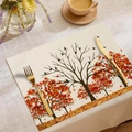 Linen Thanksgiving placemat with autumn maple leaf and pumpkin print for table decor - Autumn Maple Leaf Bird Style (CDZ05-3) / 30*45CM Cotton Linen