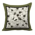 Detail of Nordic retro pillowcase showing olive green border and floral pattern - Double Sided Short Plush Without Insert
