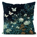 Floral pillow cover with white butterflies and starry night sky illustration - 45*45cm (No Insert) / Ecological Illustration Style (TQDS67-5)